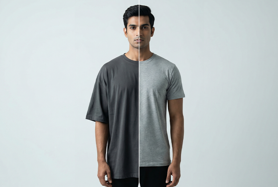 Comparison of oversized T-shirt vs regular fit T-shirt worn by youth